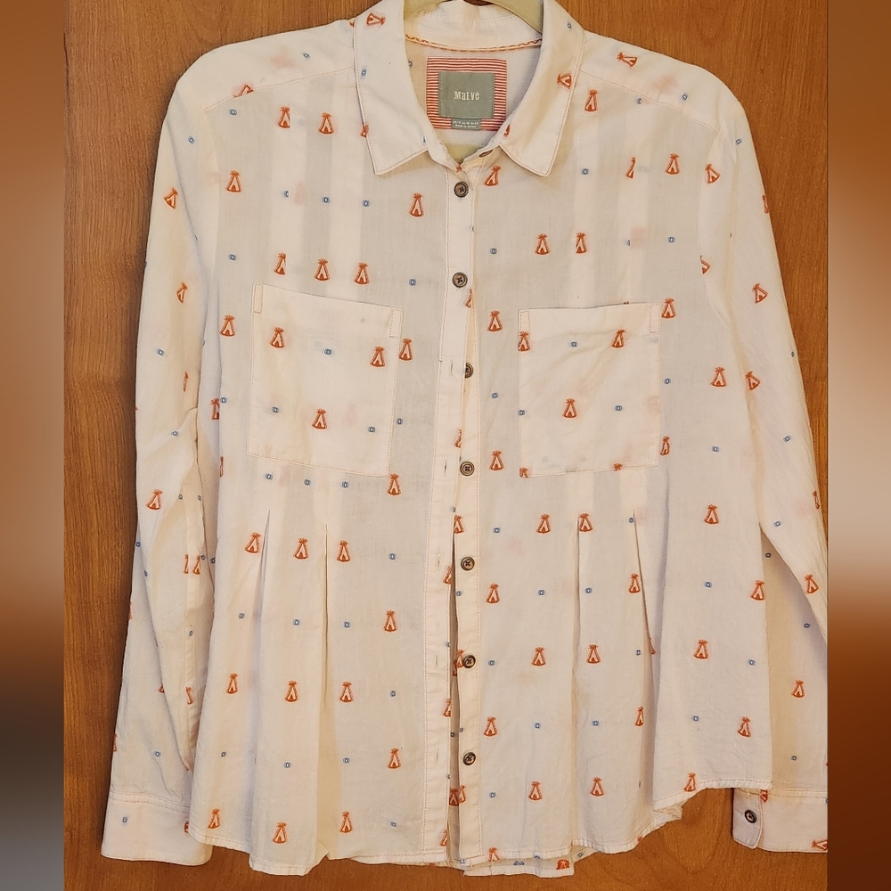 Maeve Cream Shirt with Cute Red Teepee's and Blue Accents
